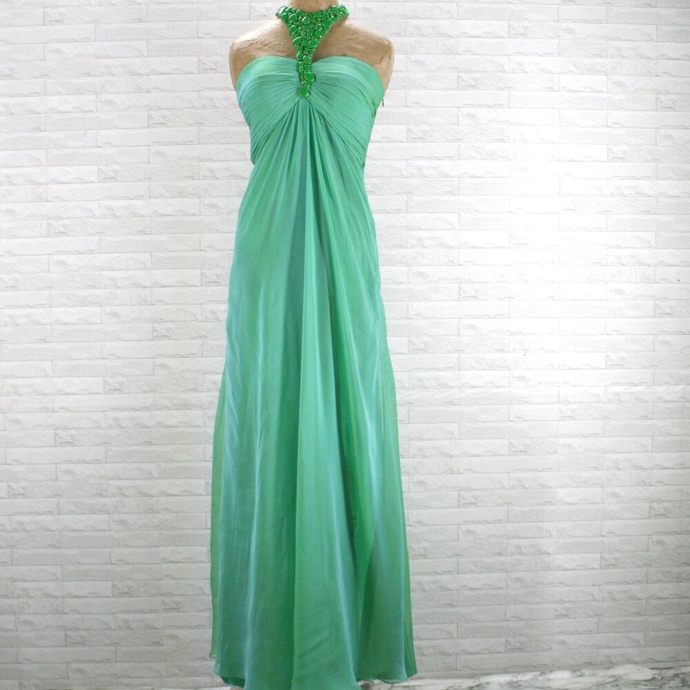 ANAISS Gown Prom Halter Beaded Dress Irridescent Stone Choker Regal Green 8